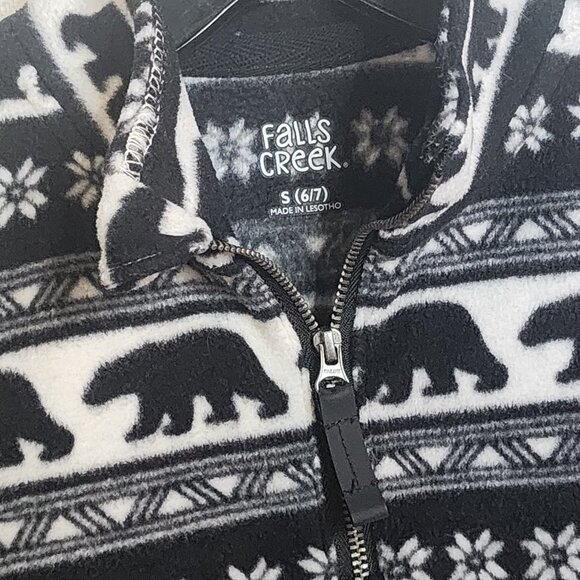 Falls Creek Black White ¼ Zip LS Poly Fleece Bear Motif Pull On Shacket Sz S 6/7 - Picture 10 of 16
